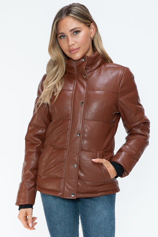 Pocketed Zip Up Turtleneck Puffer