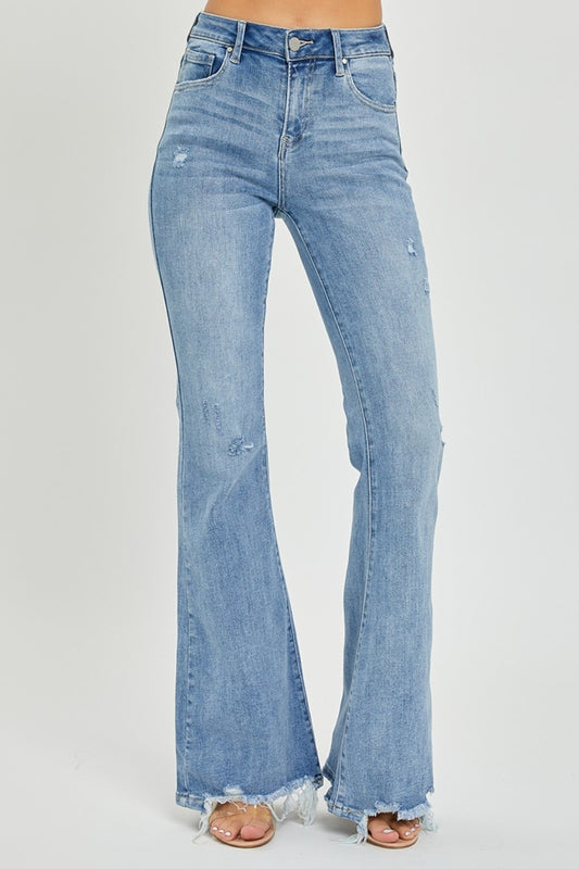 Risen High Rise Frayed Hem Flare Jean