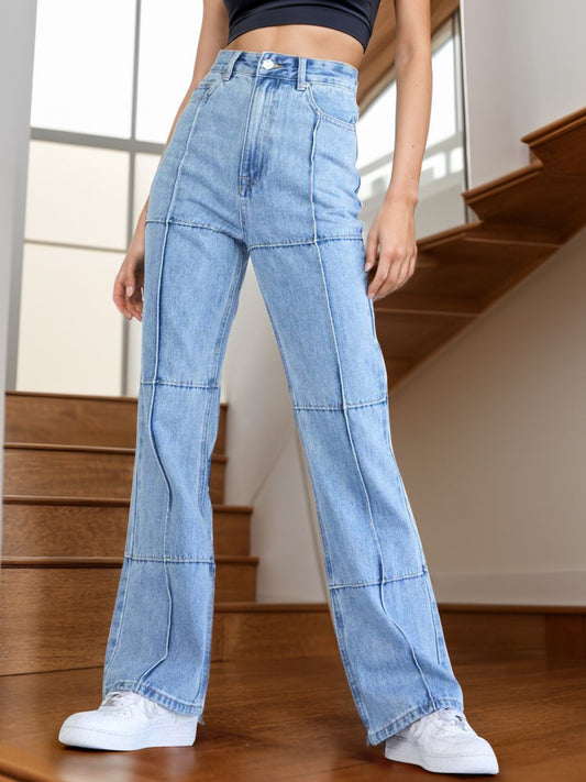 High Waist Straight Jeans w/ Pockets