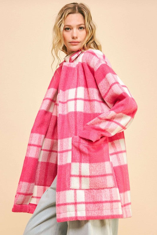 Plaid Drop Shoulder Longline Coat