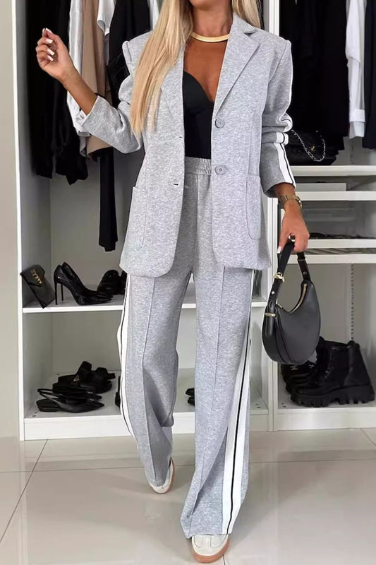 Contrast Lapel Collar Top & Pants Set