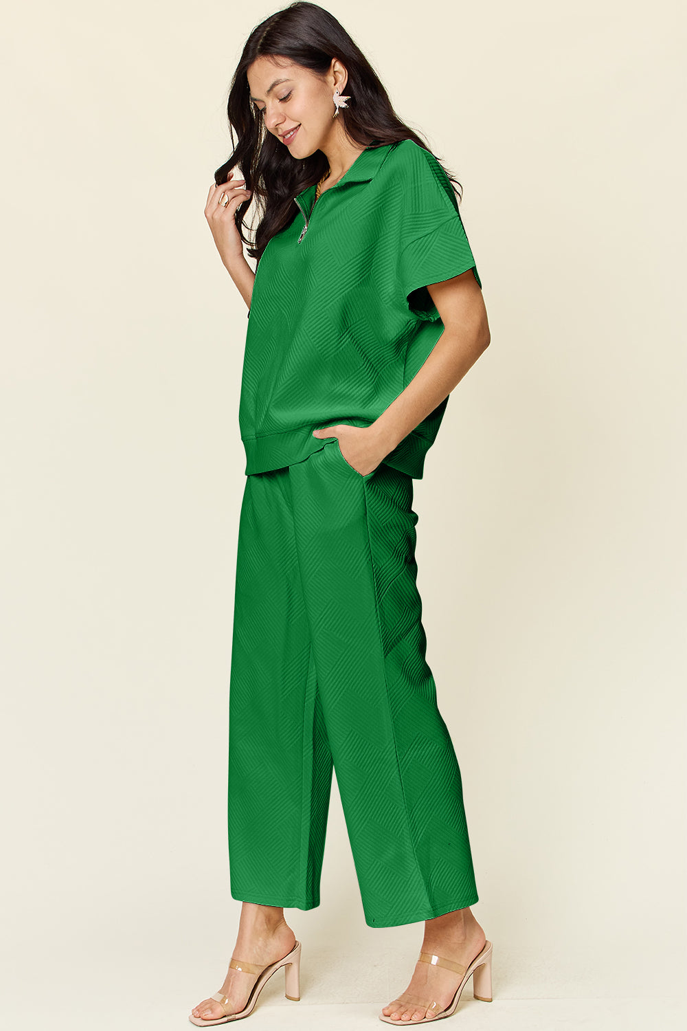 Double Take Half Zip Top & Pants Set