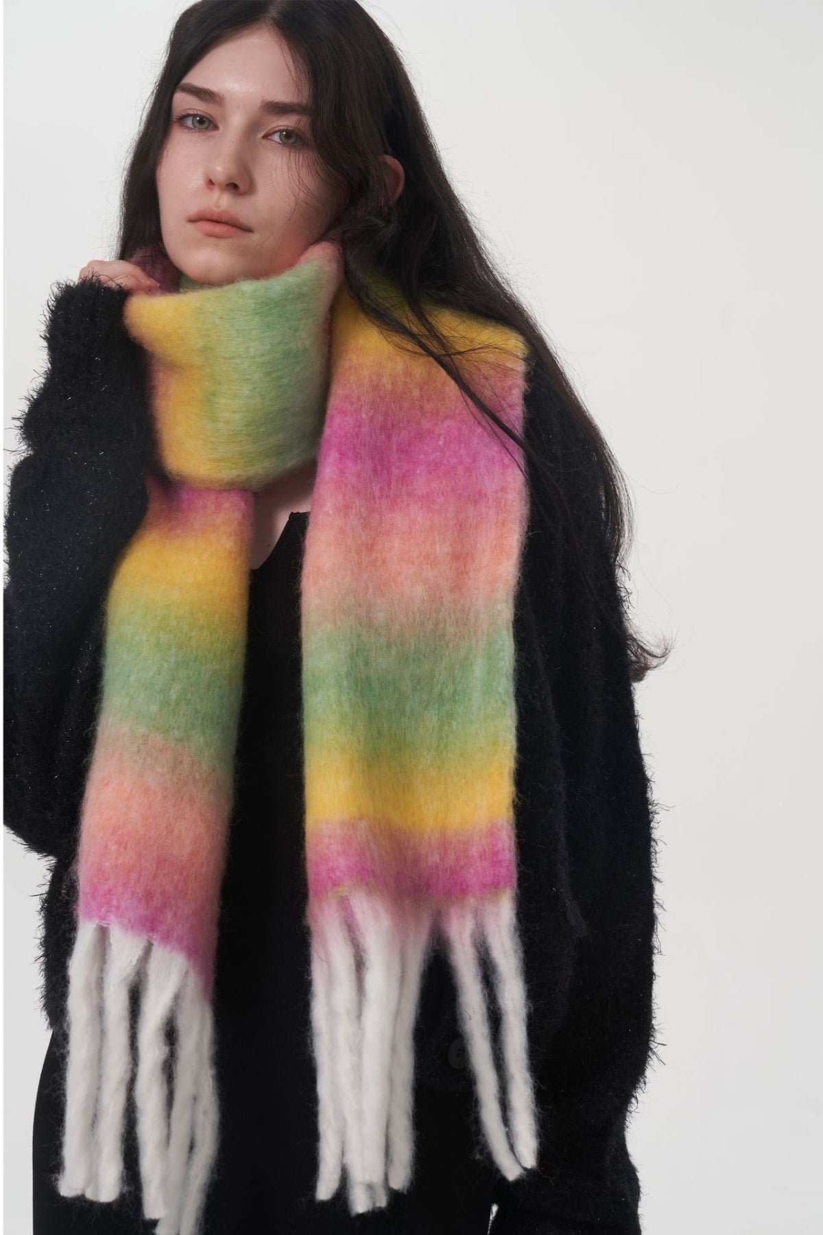 Fringe Plaid Polyester Scarf - Style