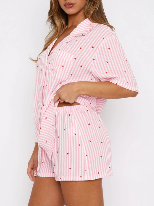 Valentine's Printed Collared Top Shorts