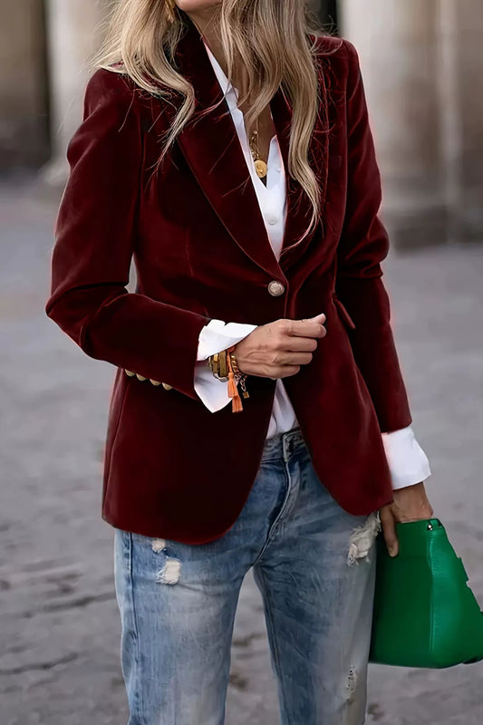 Lapel Collar One Button Blazer Jacket