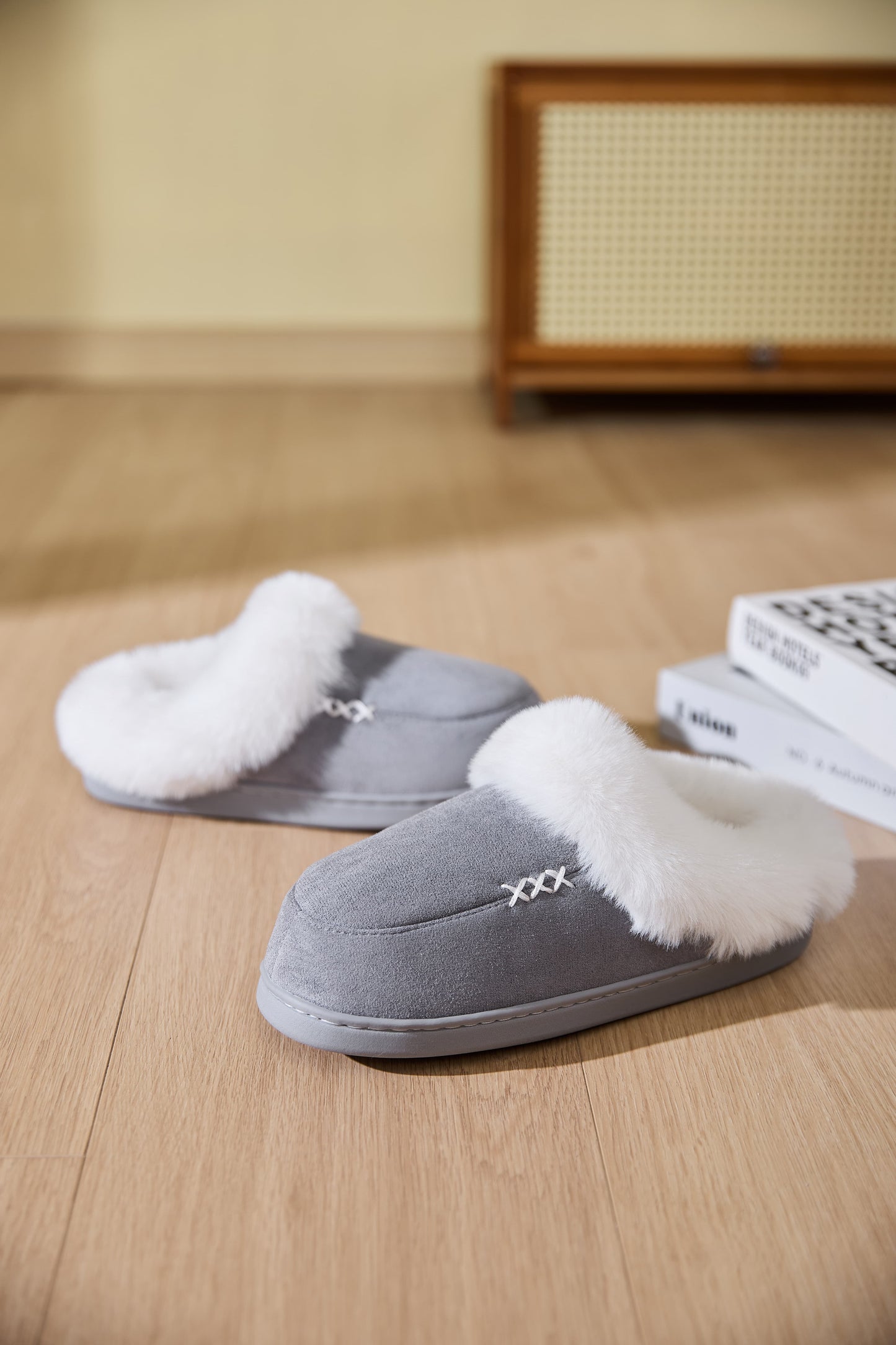 Fluff Trim House Slippers - Cozy