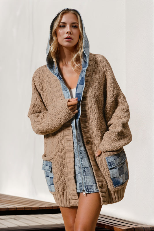 Denim Sweater Cardigan With Pockets