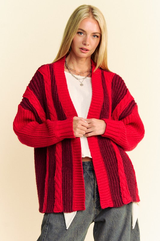Cable-Knit Color Block Cardigan