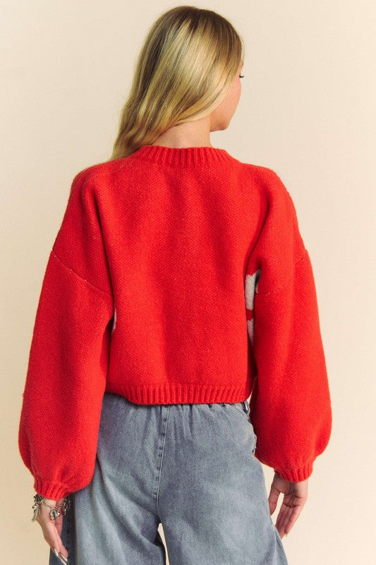Flower Contrast Cardigan - Pretty