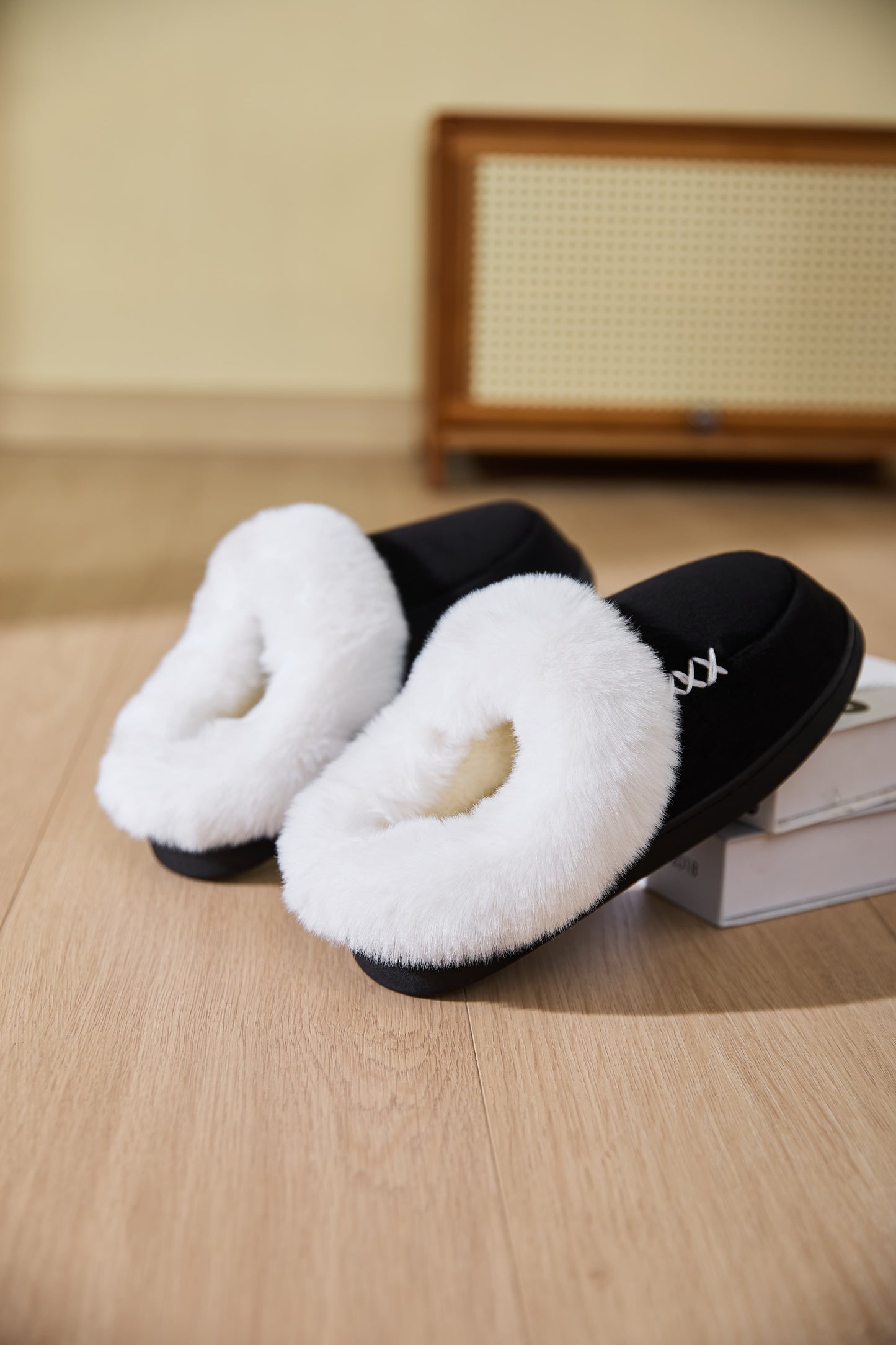 Fluff Trim House Slippers - Cozy