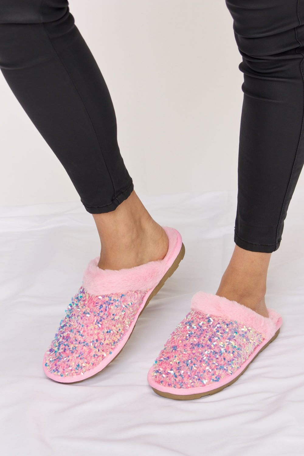 Sequin Plush House Slippers - Glam