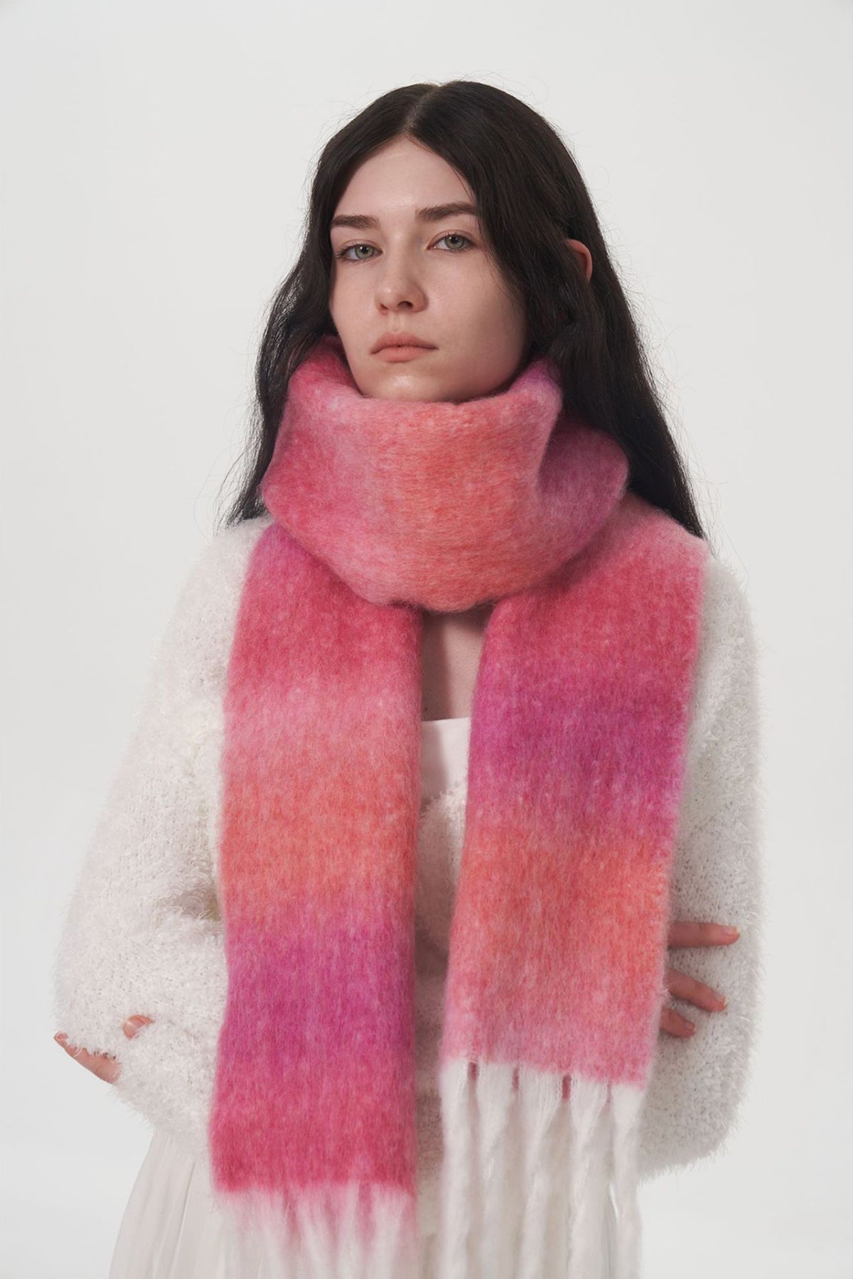 Fringe Plaid Polyester Scarf - Style