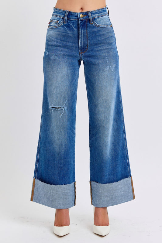 Judy Blue Distressed Wide Leg Jeans