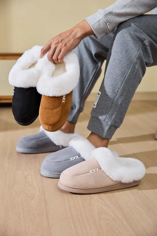 Fluff Trim House Slippers - Cozy