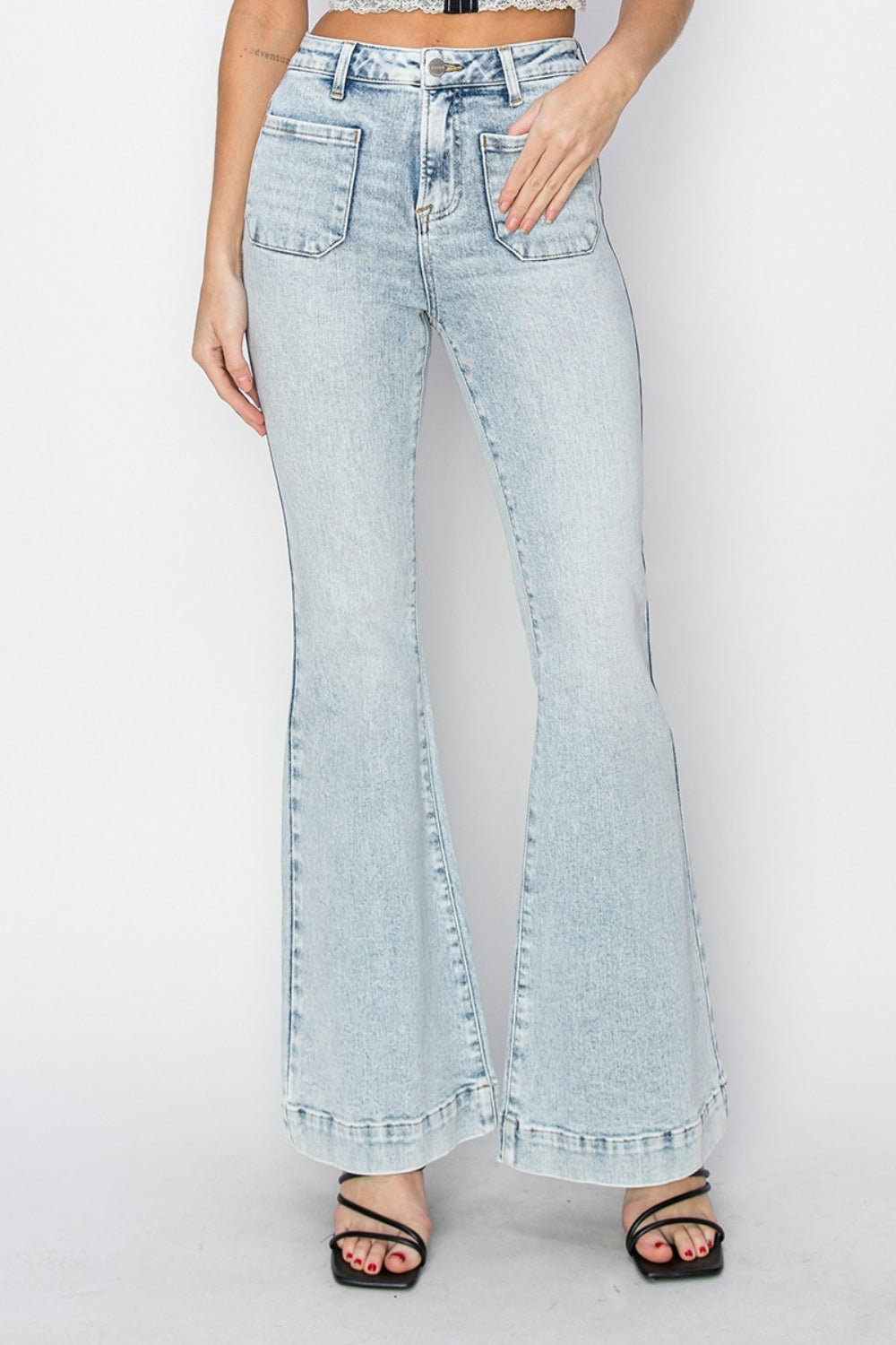 High Rise Patch Pocket Flare Jean