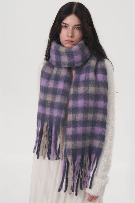 Classic Fringe Plaid Polyester Scarf