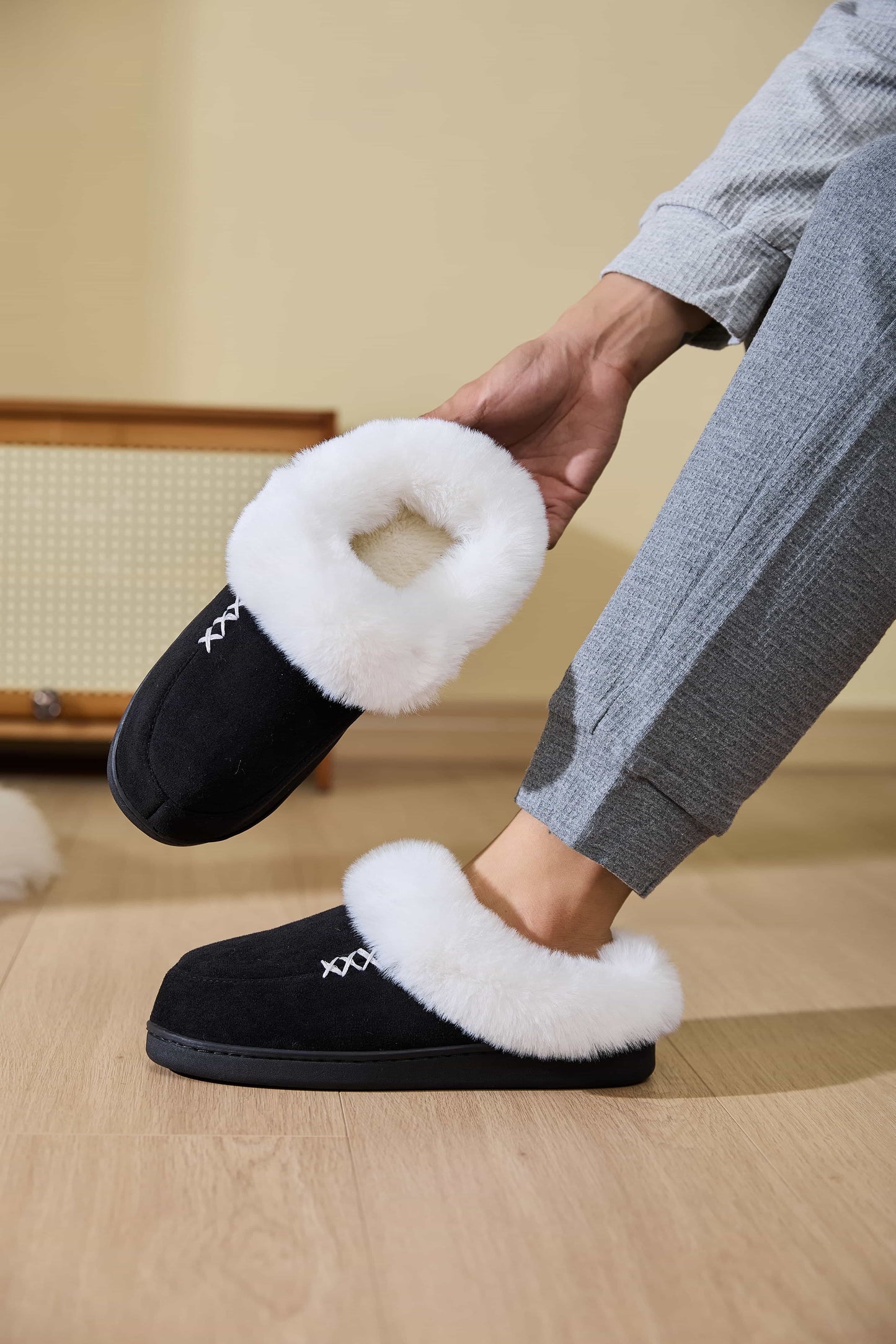 Fluff Trim House Slippers - Cozy