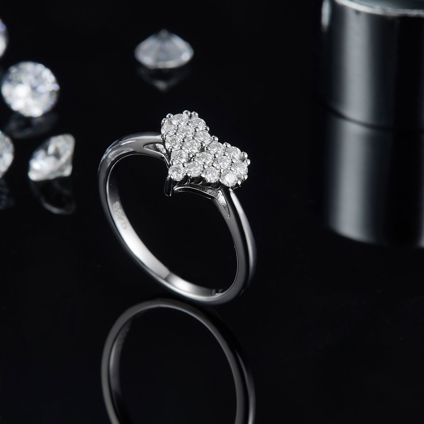 Moissanite Sterling Silver Heart Ring
