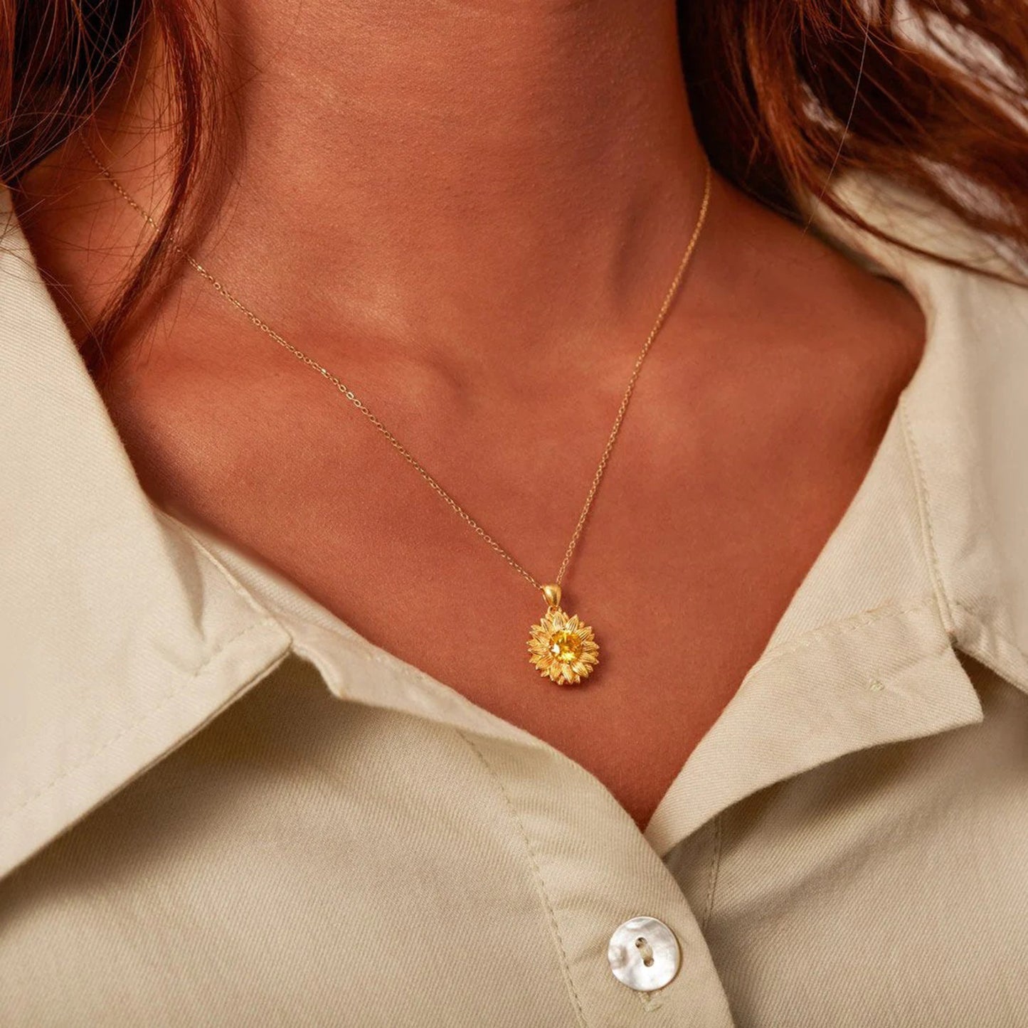 Sunflower 18K Gold Pendant Necklace