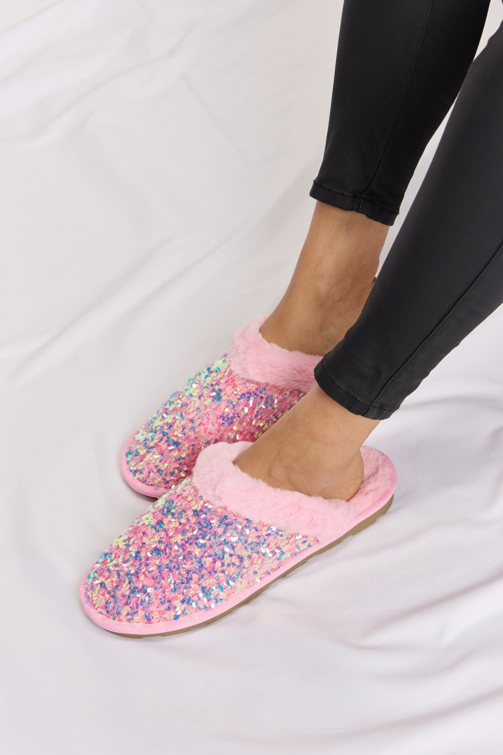 Sequin Plush House Slippers - Glam