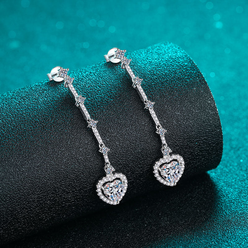 2ct Moissanite Heart Earrings Sterling