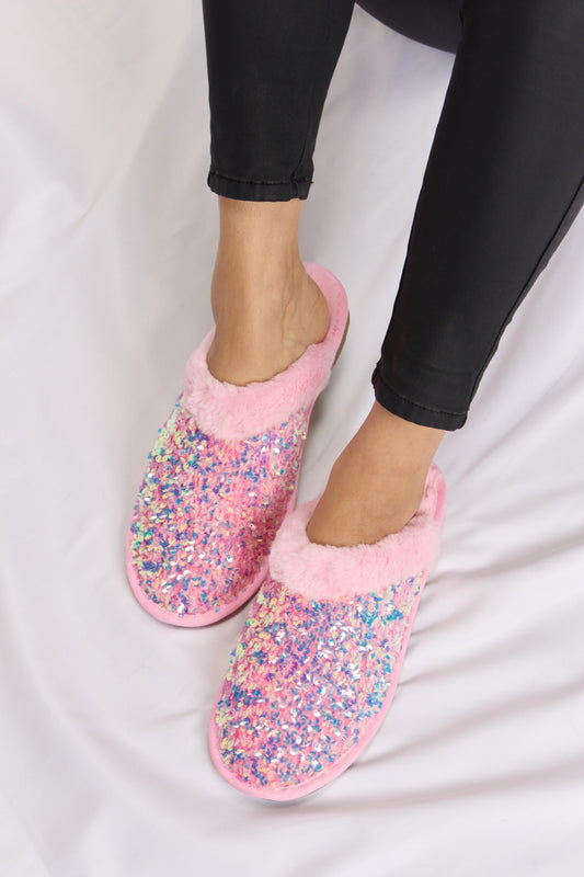 Sequin Plush House Slippers - Glam