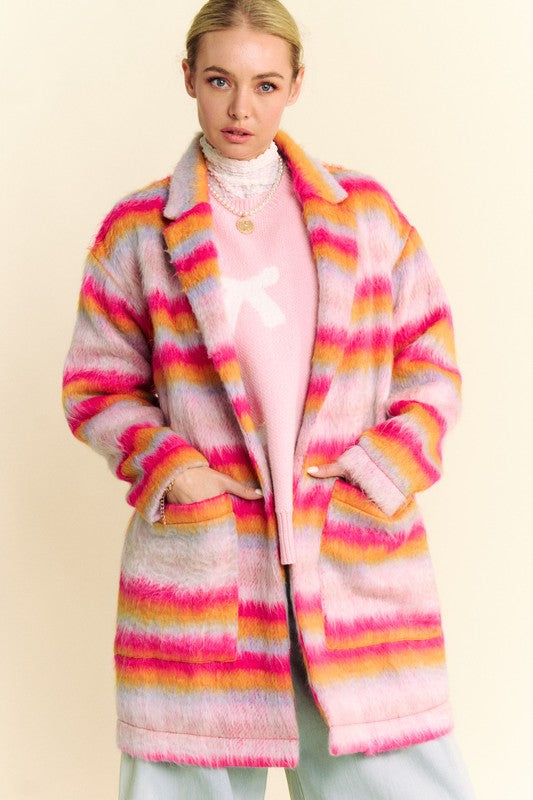 Striped Open Front Coat - Stylish