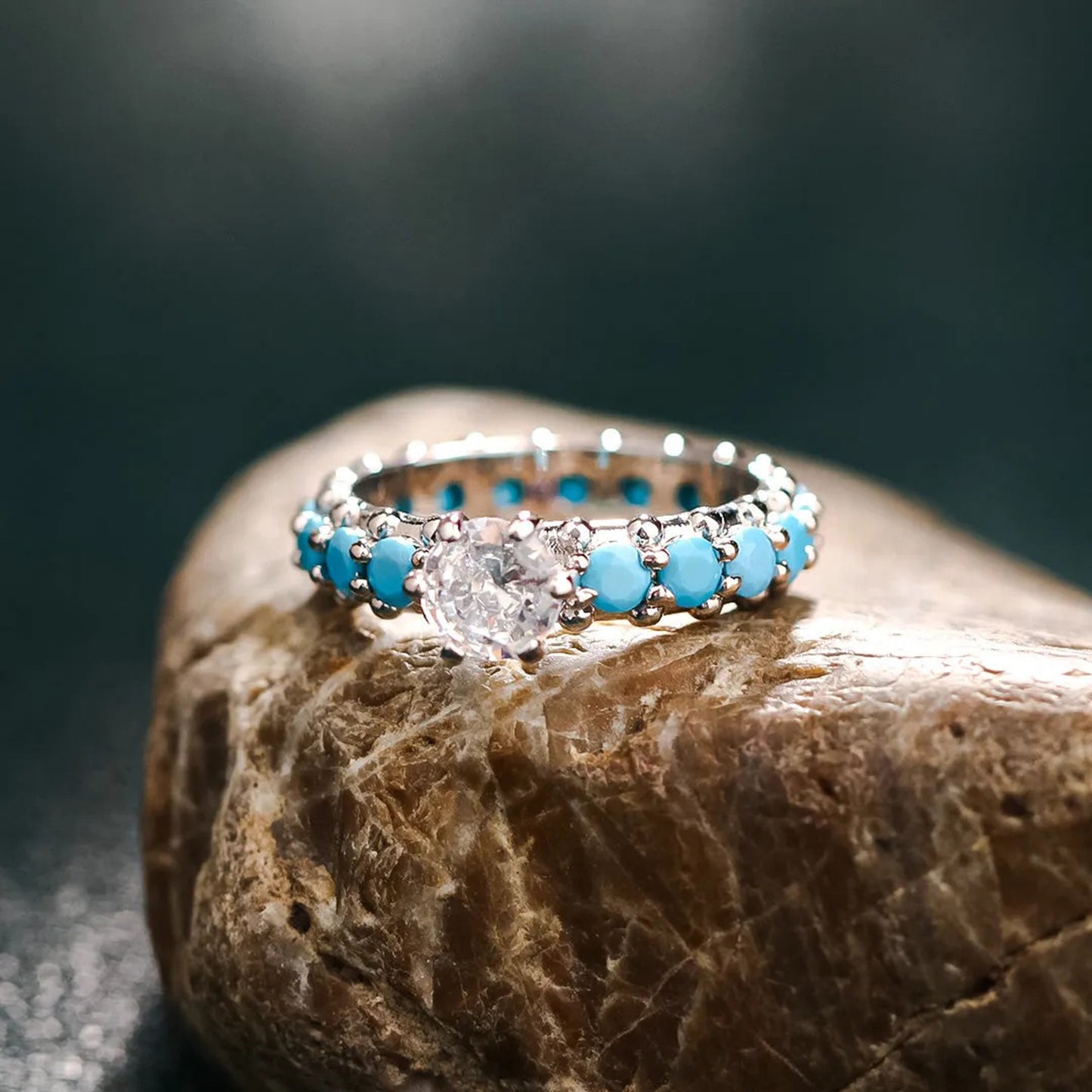 Turquoise Zircon Sterling Silver Ring