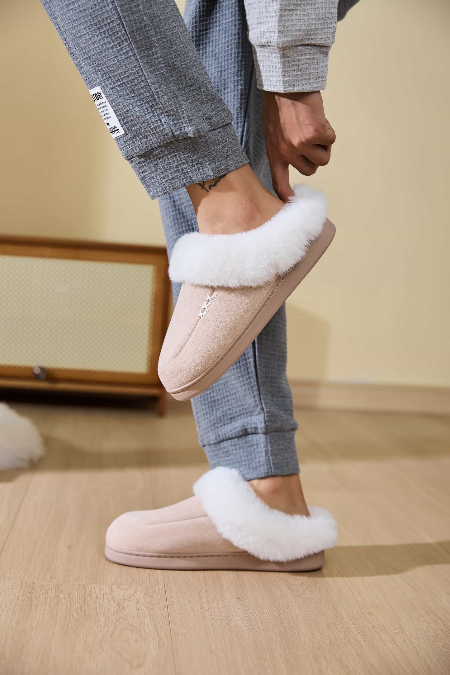 Fluff Trim House Slippers - Cozy